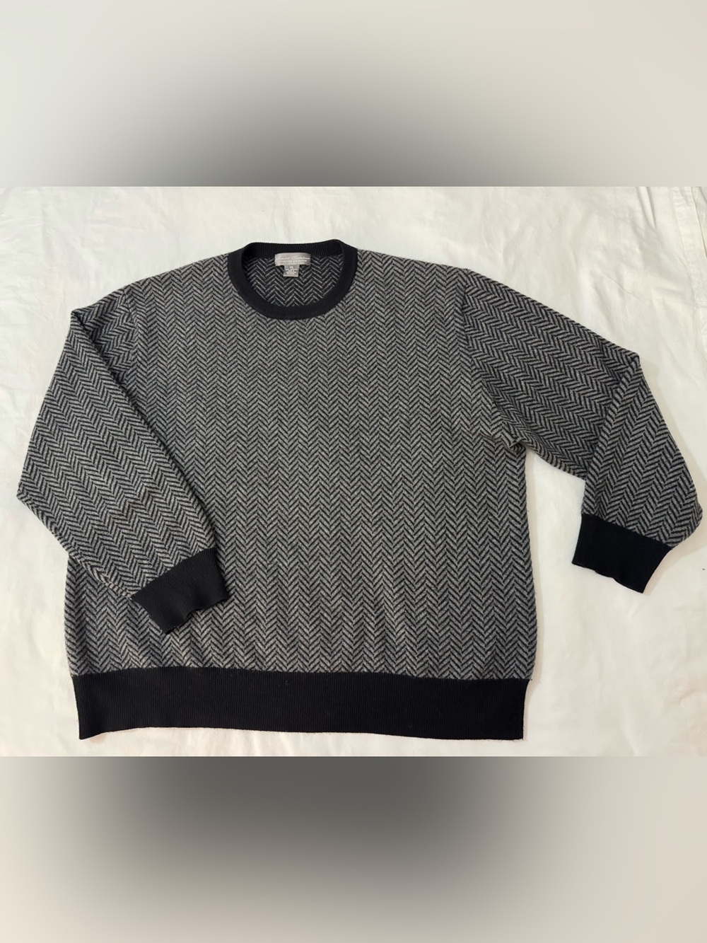 Daniel Cremieux Signature Herringbone Men's Sweater Gray 100% Cashmere Size XXL